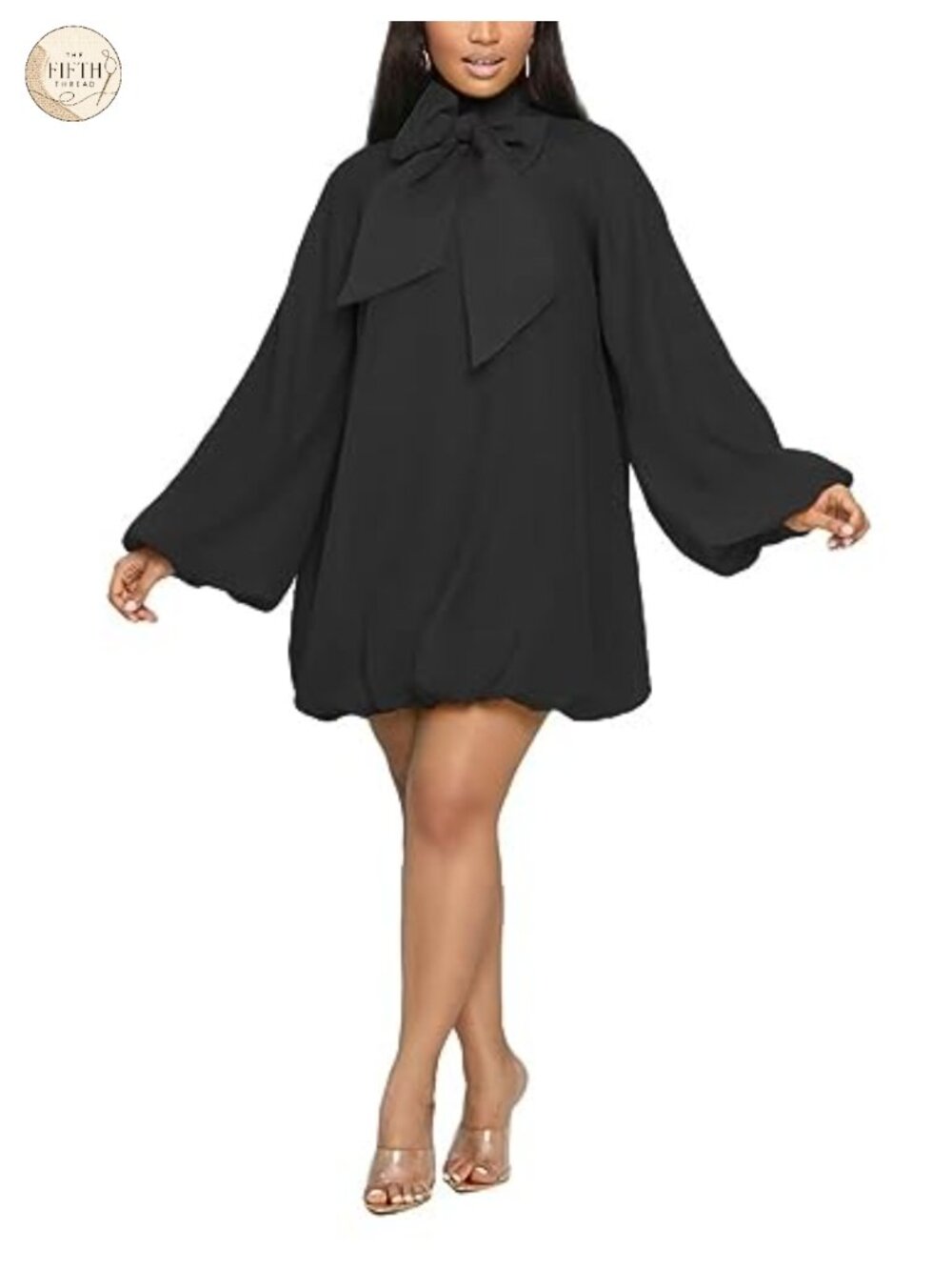 Puff Sleeve Chiffon Mini Dress Bow A-Line Cocktail Party